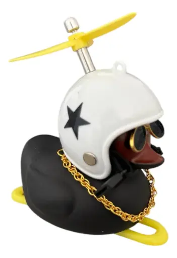 Pato decorativo negro con lentes y cadena