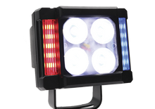 [RS-LED-13016W-RBU] Faro auxiliaer cuadrado 4 LED blanco con laterales azul y rojo estrobos-	Universal 